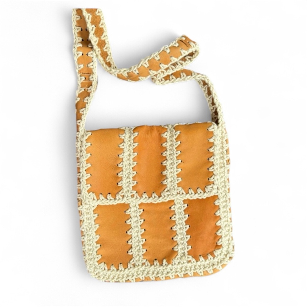 Vintage Leather Macrame Shoulder Bag